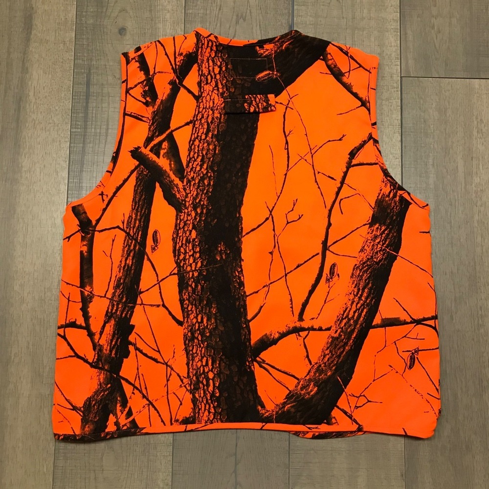 Vintage L.L. Bean Vest Mens M Blaze Orange Camo Realtree Hardwoods Blaze Hunting - Picture 2 of 11